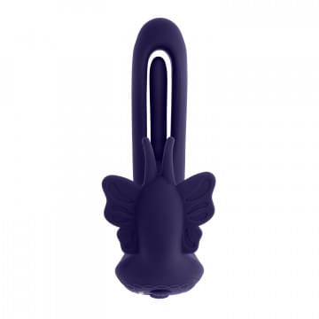 A purple rubber bunny rabbit shaped butt plug.