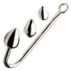 Metal hook with teardrop-shaped attachments.