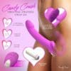 A pink and purple poster with instructions for the candy crush vibrating strap on.