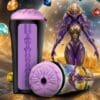 A purple and gold statue, donut pillow, and other items.