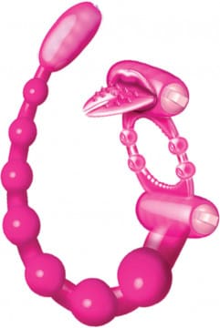 A pink chain with a large dildo attached to it.