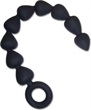 A black heart shaped sex toy is shown.