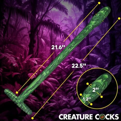 A large green stick with measurements on it.